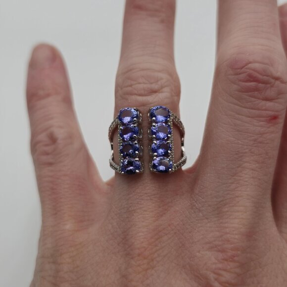 Size 6.5 Sterling Silver Tanzanite With Topaz Accents Open Style Ring A3623 - Picture 5 of 10